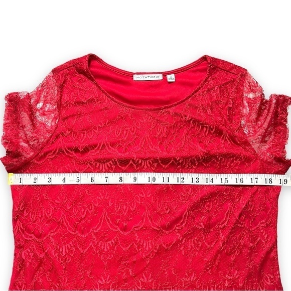 Notations Red Lace Layered Short Sleeve Shirt sz M - Picture 6 of 13